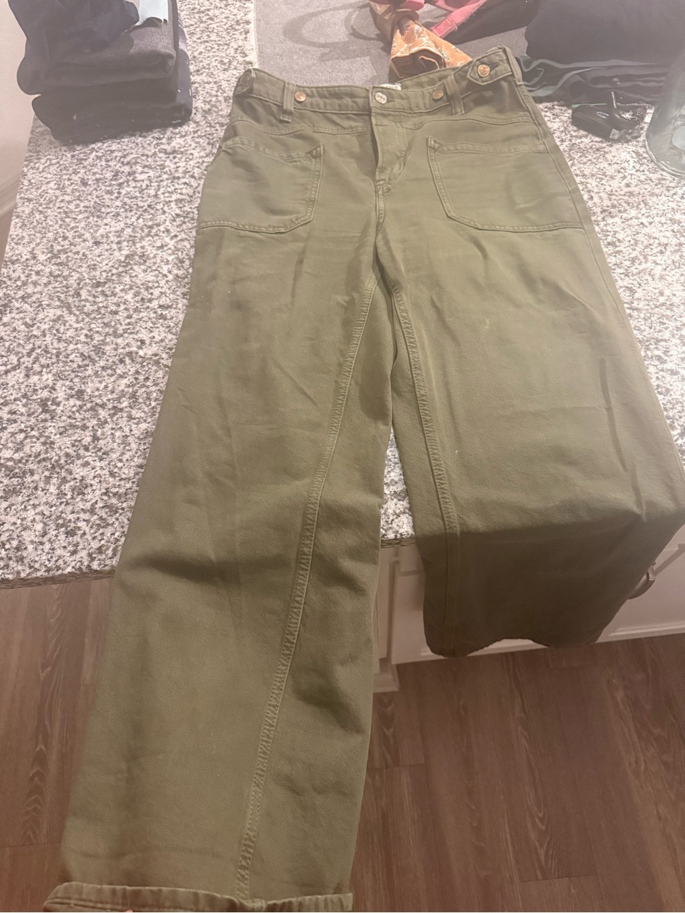 We The Free Olive Green Wide-Leg Utility Jeans